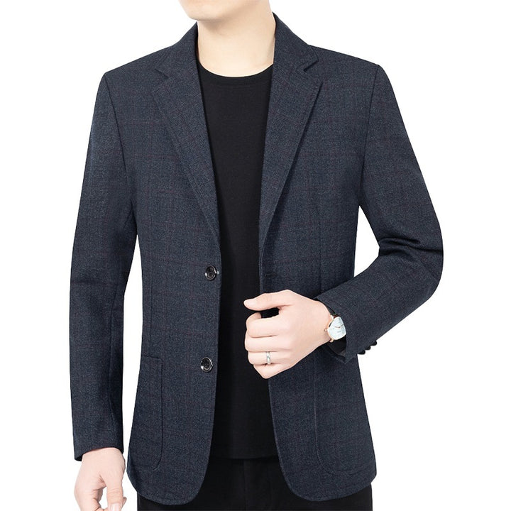 Herren Karierter halbstrukturierter Casual-Blazer aus Wollmix mit aufgesetzten Taschen Drune