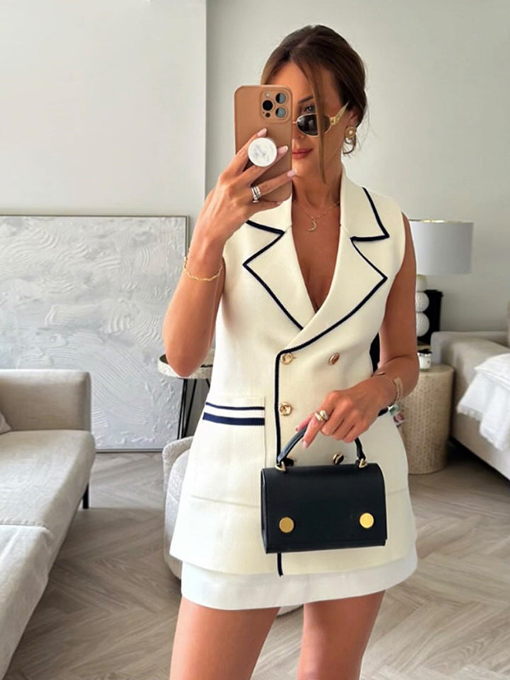 Damen Doppelreihiges Blazer-Minikleid mit Kontrastpaspel Drune