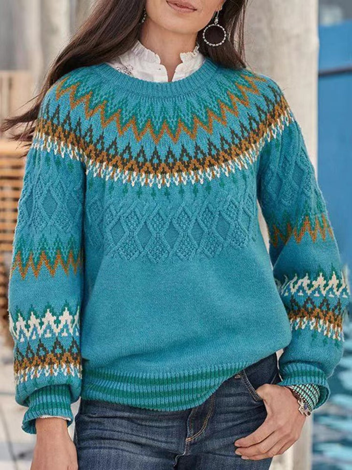 Damen nan Norwegerpullover aus Wollmix mit Rundhalsausschnitt und traditionellem Fair-Isle-Yoke Drune