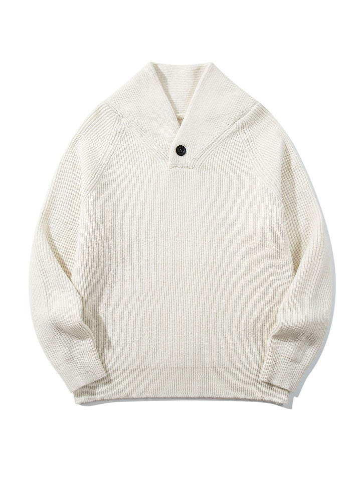 Unisex Gerippter Shawlkragen-Pullover mit Ein-Knopf-Detail Drune