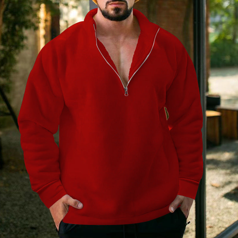 Herren bequemer Stehkragen Pullover mit kurzer Reißverschlussöffnung Drune