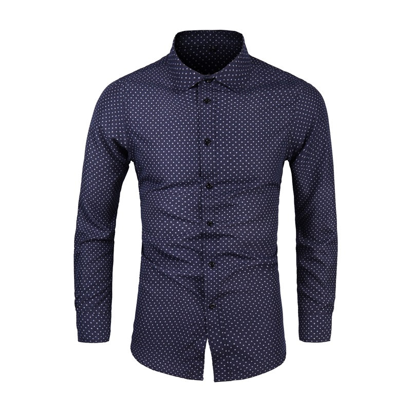 Herren Slim-Fit Hemd mit feinem Pünktchenmuster und Kentkragen Drune