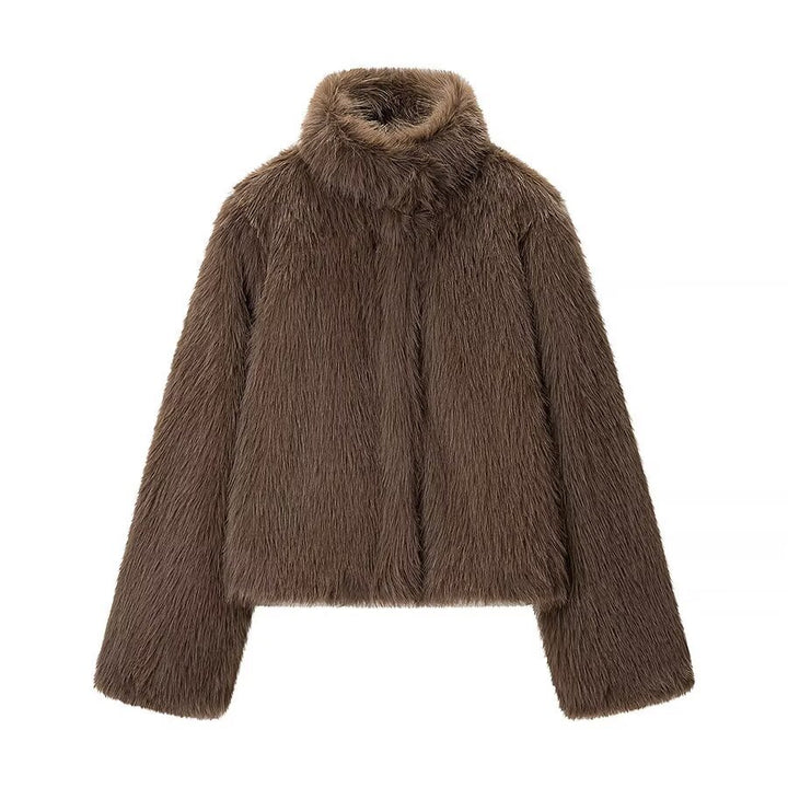 Damen Kuschelige Plüschjacke mit hohem Kragen und lockerer Passform Drune