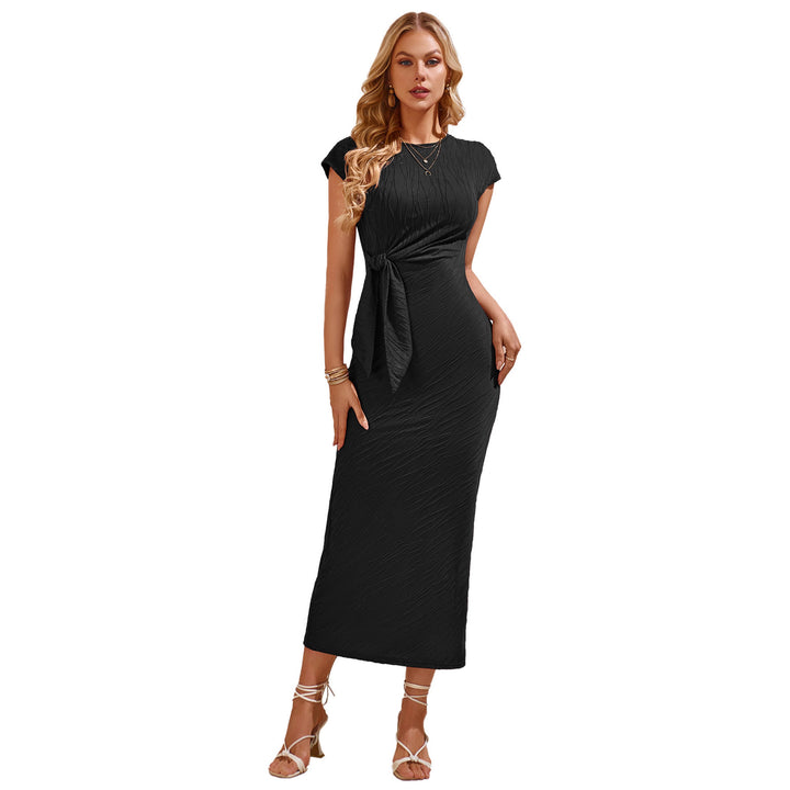 Damen elegantes Maxikleid mit innovativer Raffung und Taillengürtel Drune