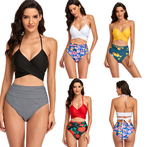 Damen Hochtailliertes Bikini-Set mit Wickeloberteil und floralen Akzenten Drune