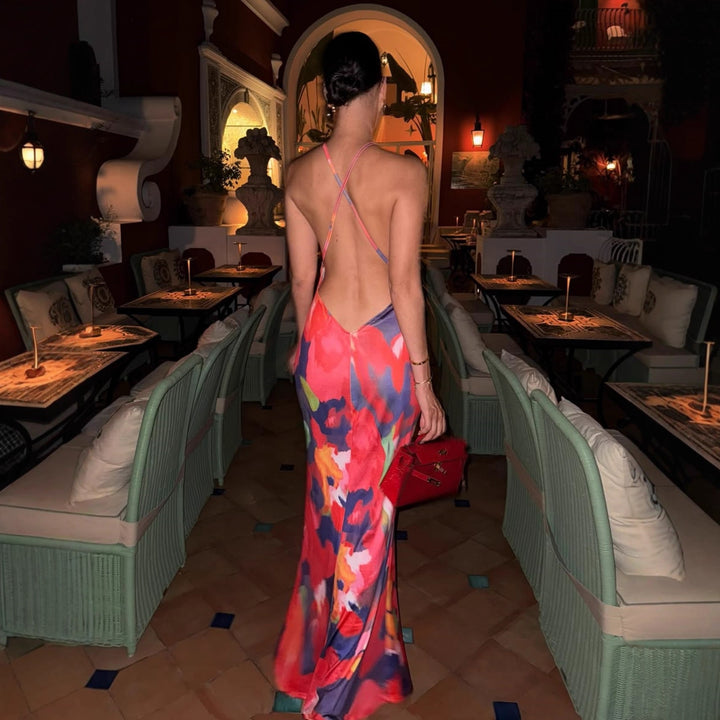 Damen figurbetontes Maxikleid mit floralem Muster und Spitze Drune