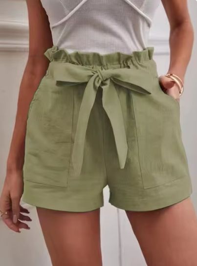 Damen Hohe Taillierung Paperbag Shorts Drune