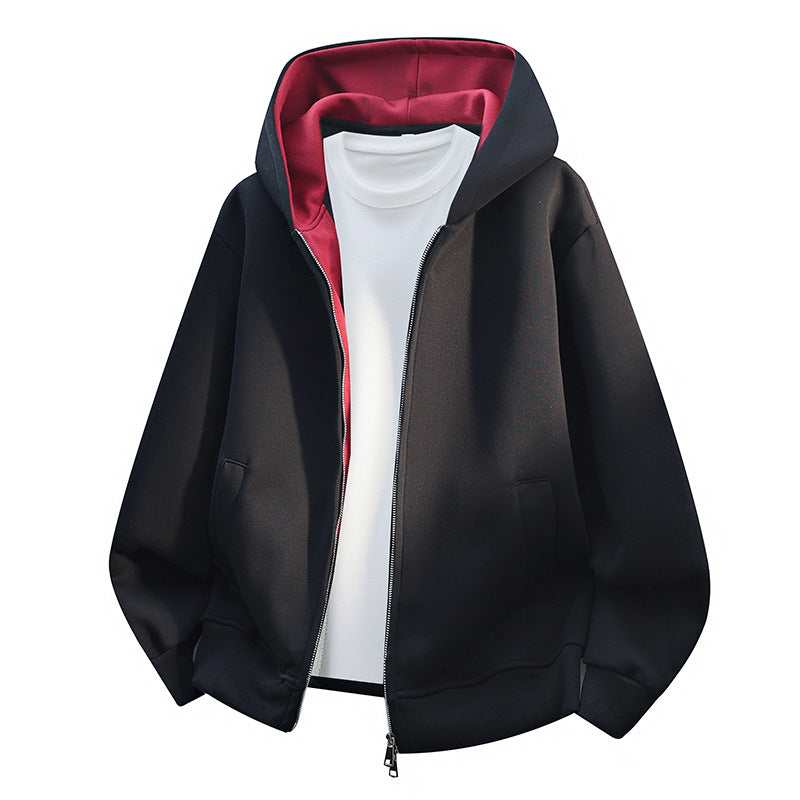 Herren Oversize-Zip-Hoodie mit kontrastgefütterter Kapuze und Kängurutaschen Drune