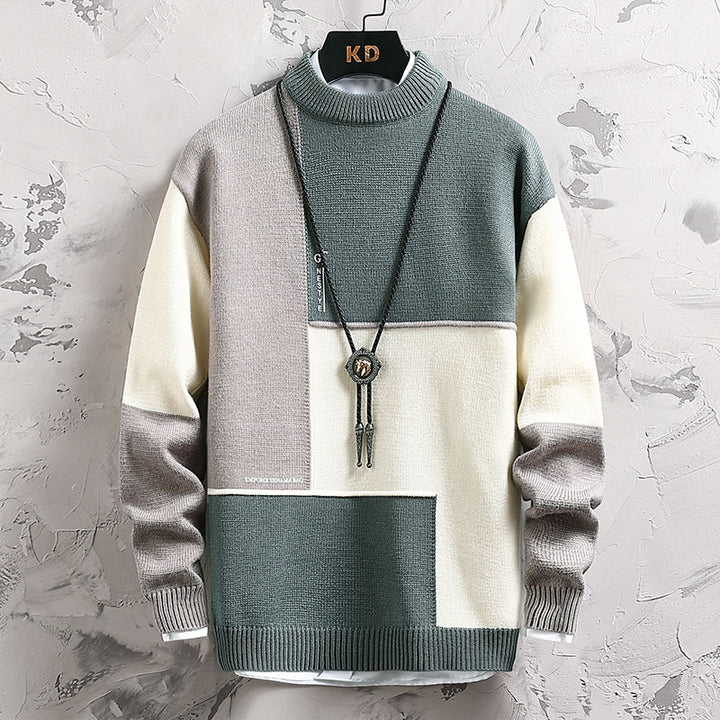 Herren nan modischer Blockdesign Strickpullover mit Stehkragen und Regular-Fit Drune
