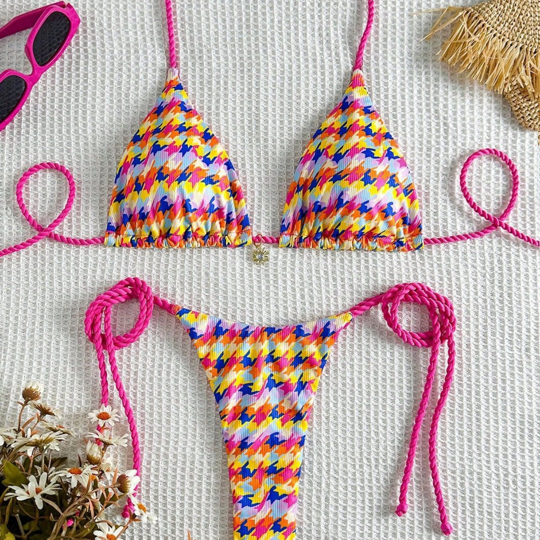 Damen Triangel-Bikini mit buntem Geometrie-Muster Drune