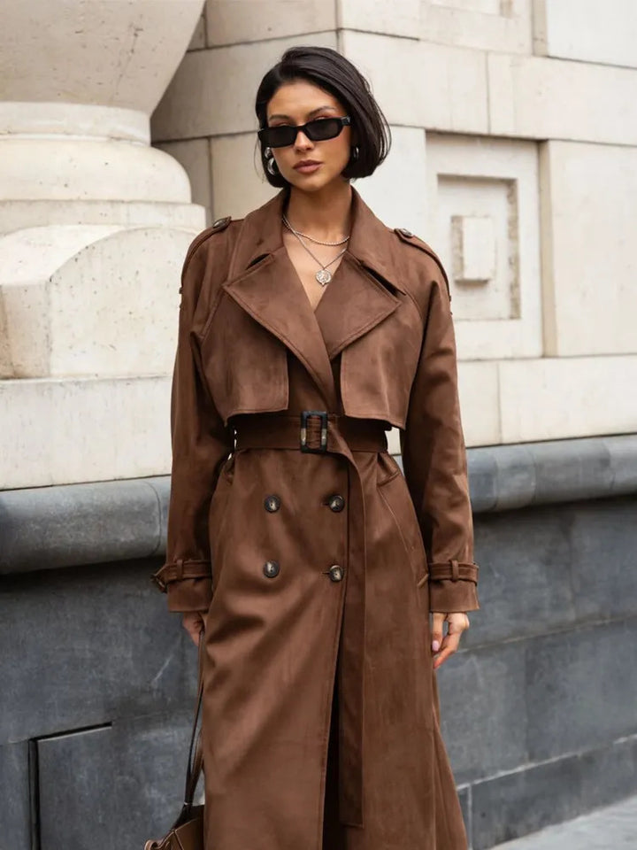 Damen Modische Kurzjacke im Biker-Stil mit grossem Kragen und Gürteldetail Drune