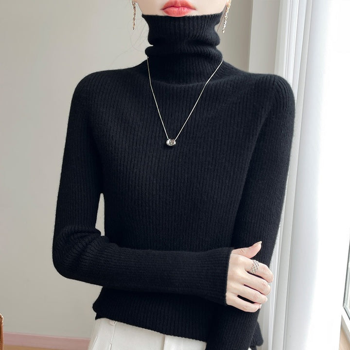 Damen Schlanker Rippenstrick-Rollkragenpullover mit gerafftem Hals und kaschmirähnlicher Haptik Drune