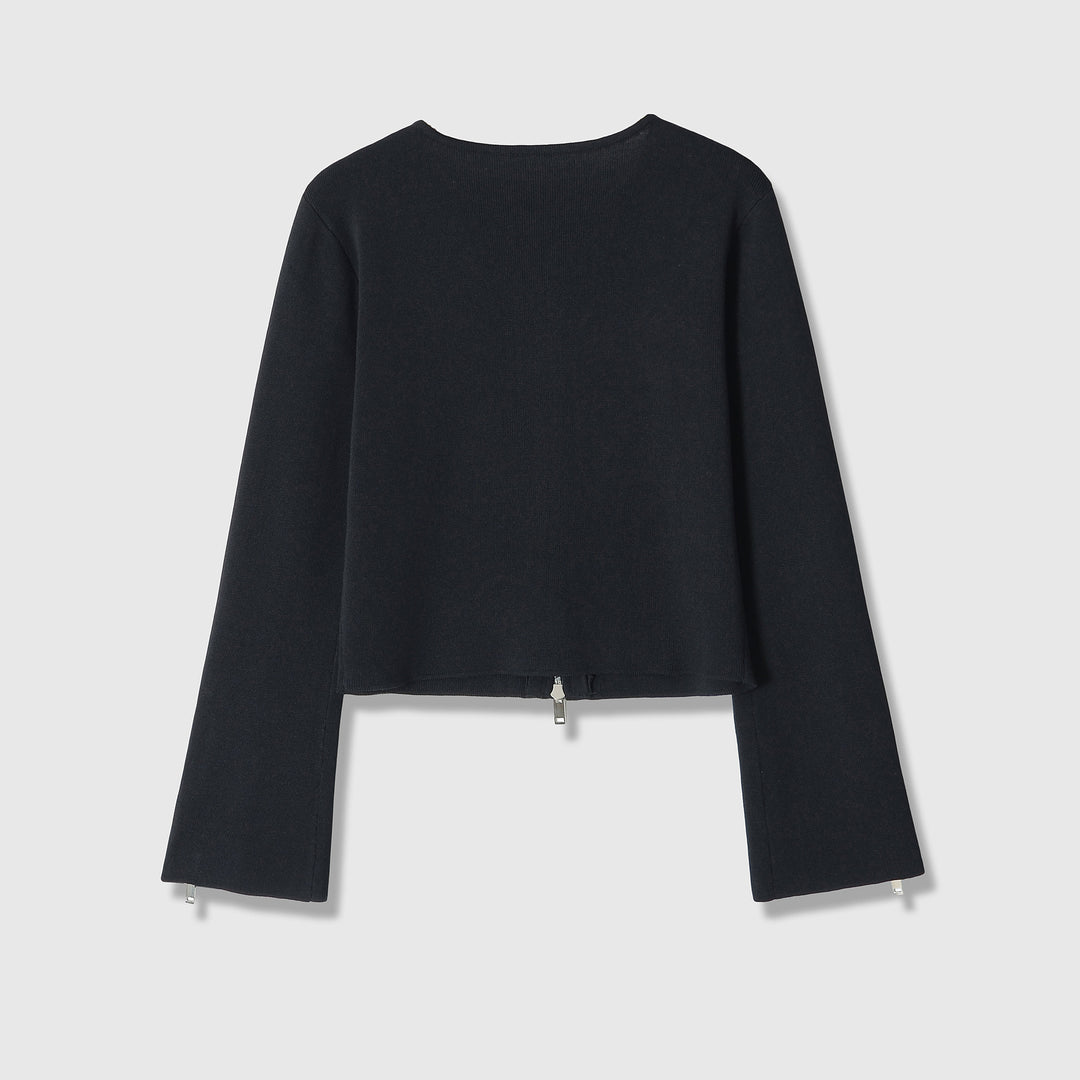 Damen Kurzgeschnittene Feinstrick-Jacke mit Zwei-Wege-Reißverschluss und Ärmelzipper Drune