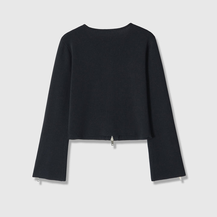 Damen Kurzgeschnittene Feinstrick-Jacke mit Zwei-Wege-Reißverschluss und Ärmelzipper Drune