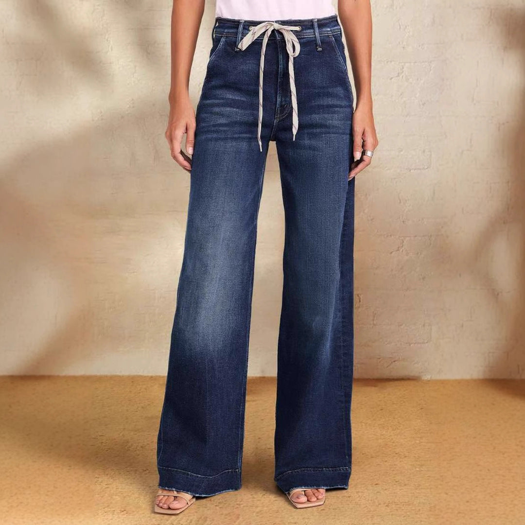 Damen Weit geschnittene Jeans mit verstellbarem Taillenbund und trendigem Detail Drune