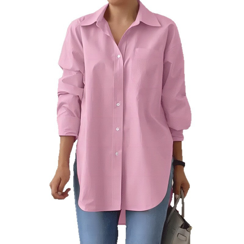 Damen Oversized Hemdbluse mit verlängertem Saum und Seitenschlitzen Drune