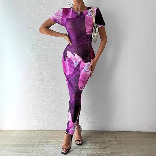 Damen Maxikleid mit floralem Druck und tailliertem Schnitt Drune