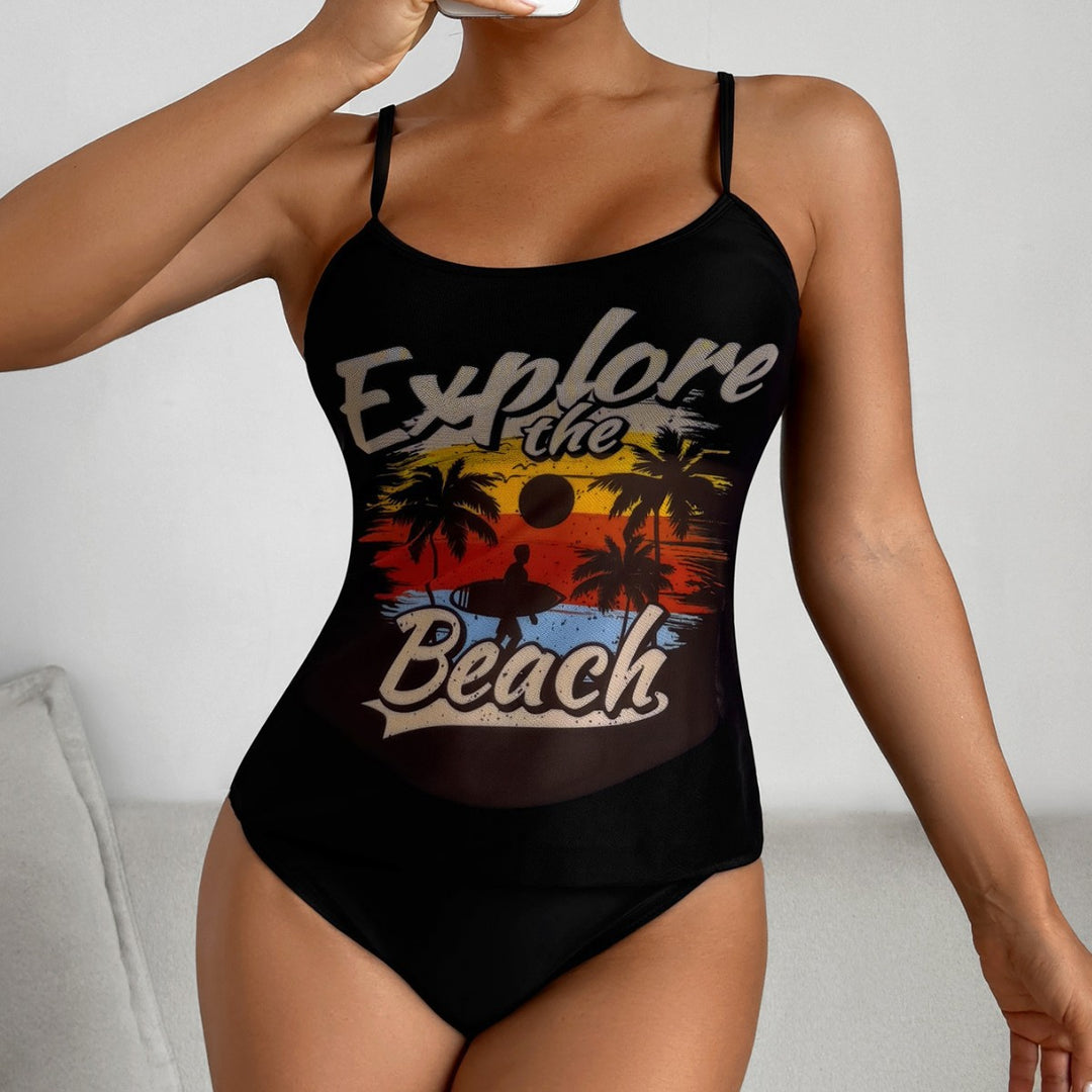 Damen Sportliches Tankini-Set mit trendigem Druck Drune