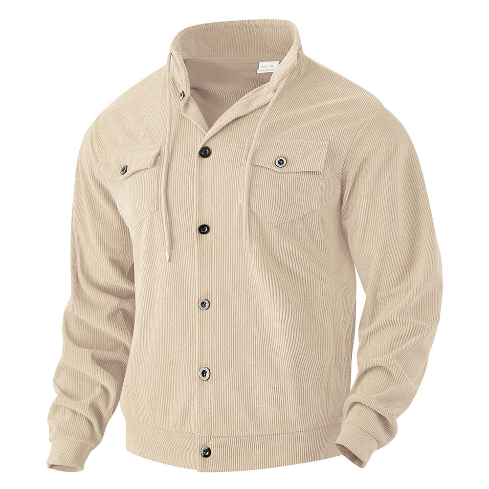Herren nan strukturierte Cord-Workerjacke mit verdeckter Kapuze, Druckknopfverschluss und aufgesetzten Brusttaschen Drune