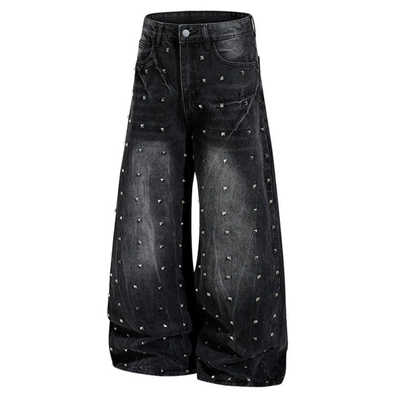 Damen High‑Waist weite Denim‑Culotte mit Metallnieten und Balloon‑Silhouette Drune