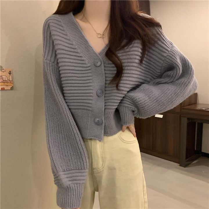 Damen gemütlicher und eleganter Strickcardigan mit voluminösen Ärmeln und Knopfdetails Drune