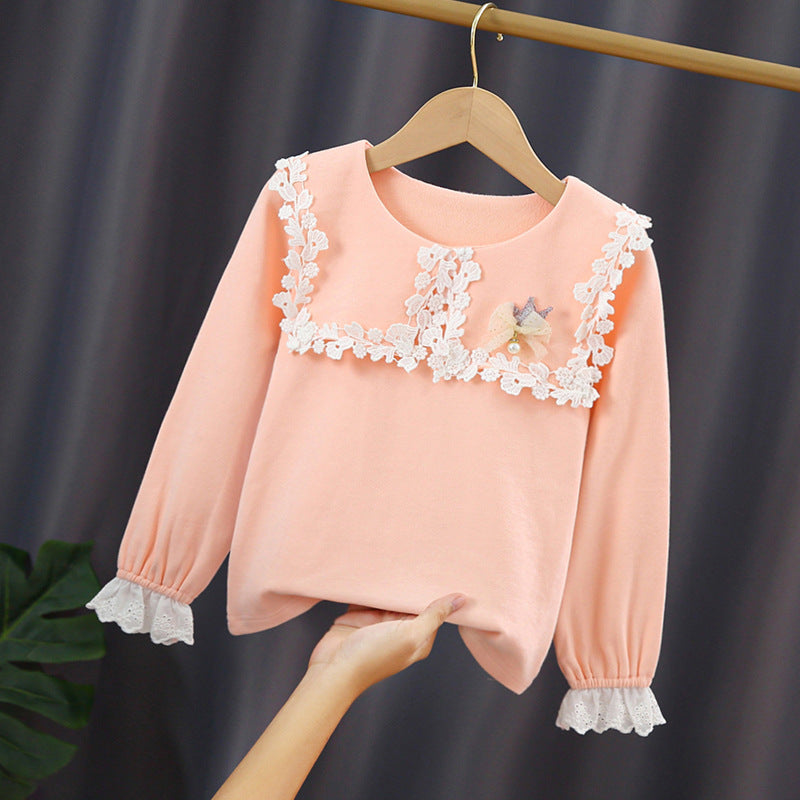 Mädchen modisches Sweatshirt mit floralem Spitzeneinsatz Drune