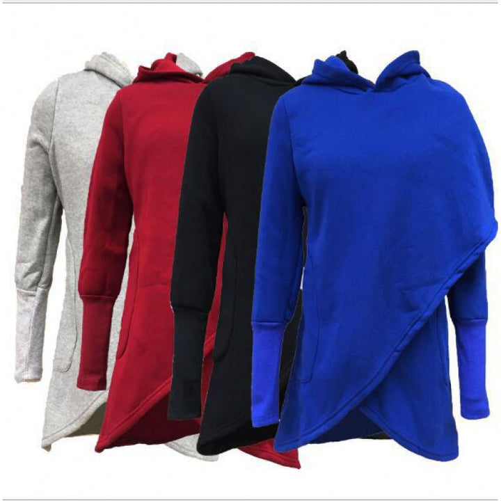 Damen Asymmetrischer Kapuzenpullover mit überlappendem Saum und Eingrifftaschen Drune