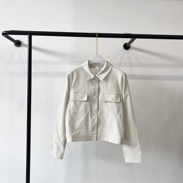 Damen Kurze Overshirt-Jacke aus leichtem Baumwollmix mit Brusttaschen Drune