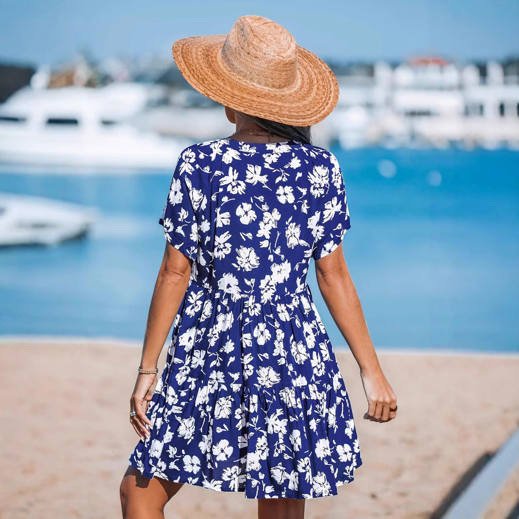 Damen verspieltes Sommerkleid mit V-Ausschnitt und luftigen Ärmeln Drune