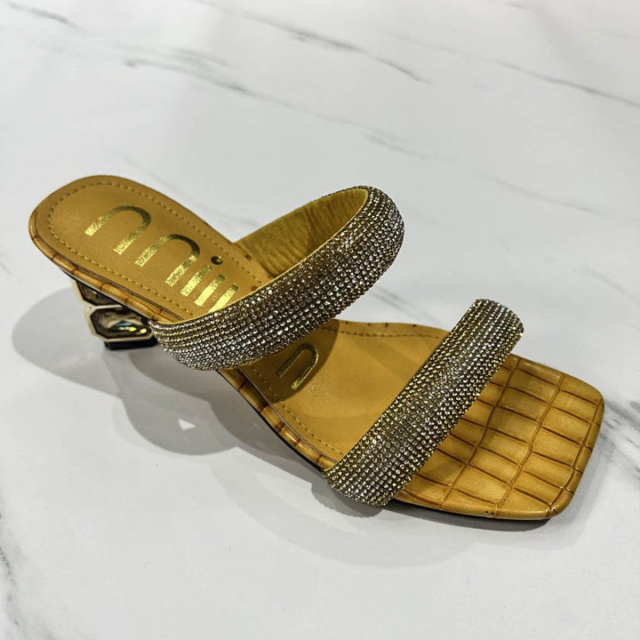 Damen Glamouröse Sandalen mit funkelnden Riemen und einzigartigem Blockabsatz Drune