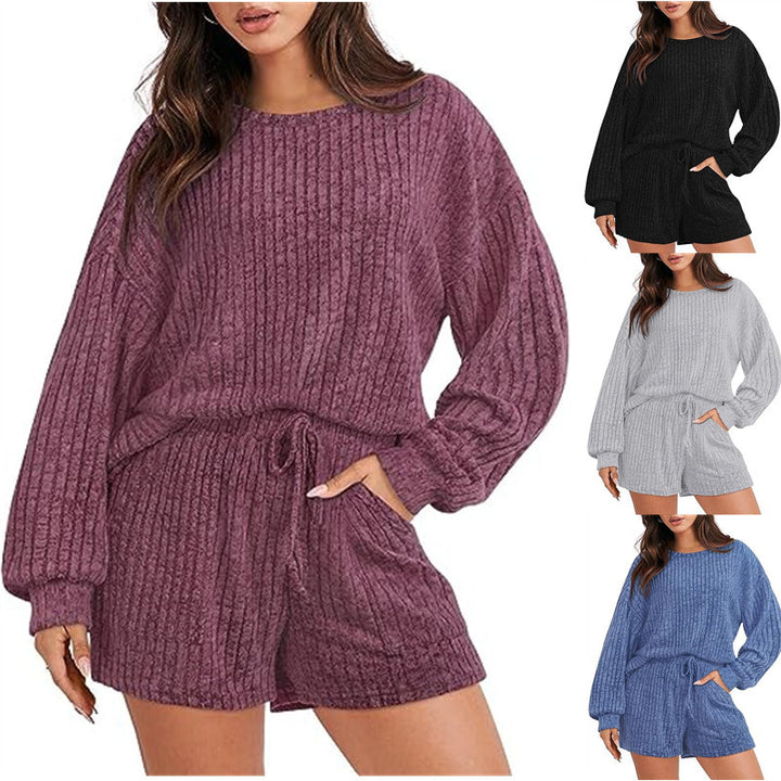 Damen gemütlicher Fleece Lounge-Anzug mit weiten Ärmeln und elastischem Bund Drune