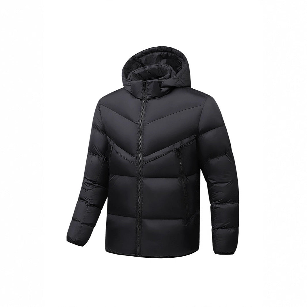 Herren Leichte Daunenoptik-Steppjacke mit Kapuze, winddichter Thermoisolierung und vertikalen Reißverschlusstaschen Drune