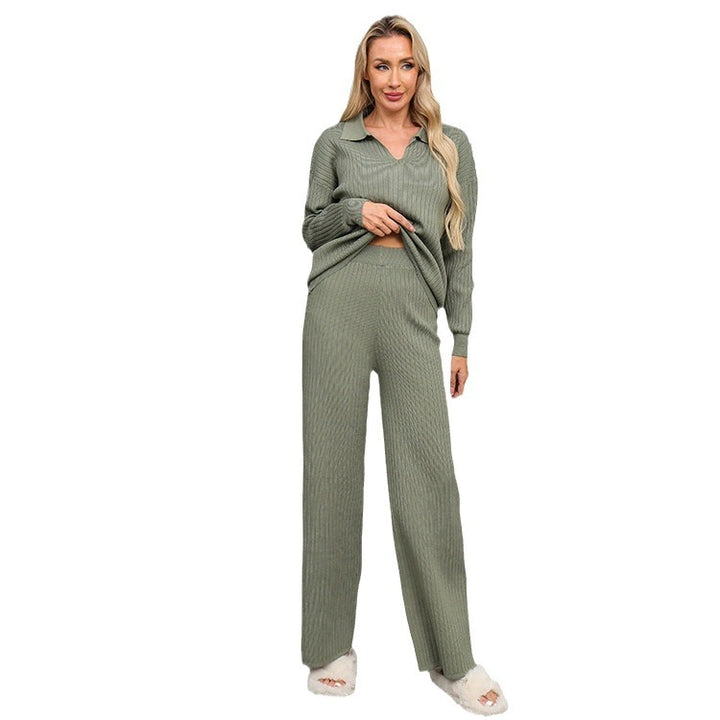 Damen elegantes und bequemes Strick-Lounge-Set mit Polokragen Drune