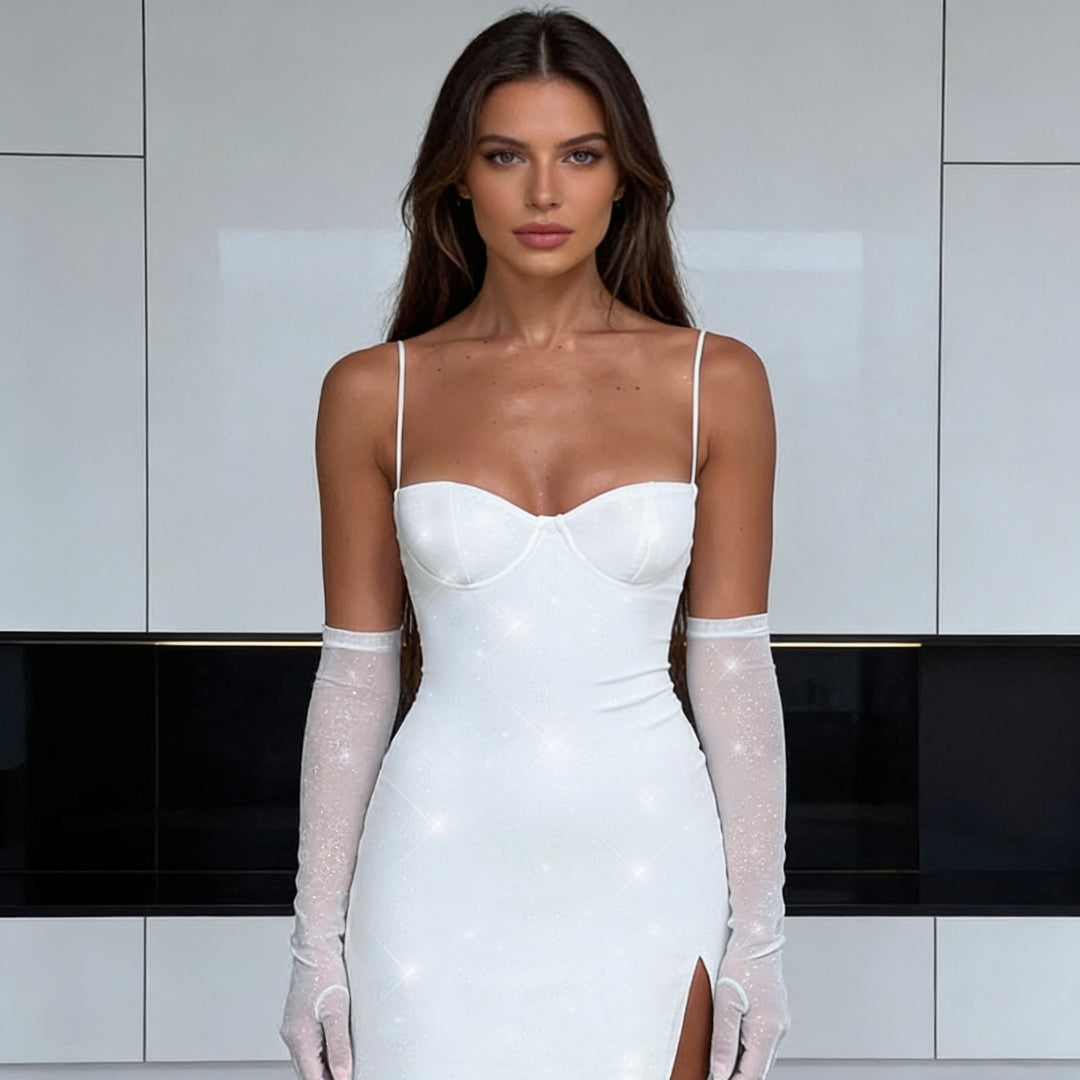 Damen Verführerisches Mini-Kleid mit Glitzer und Trägern Drune