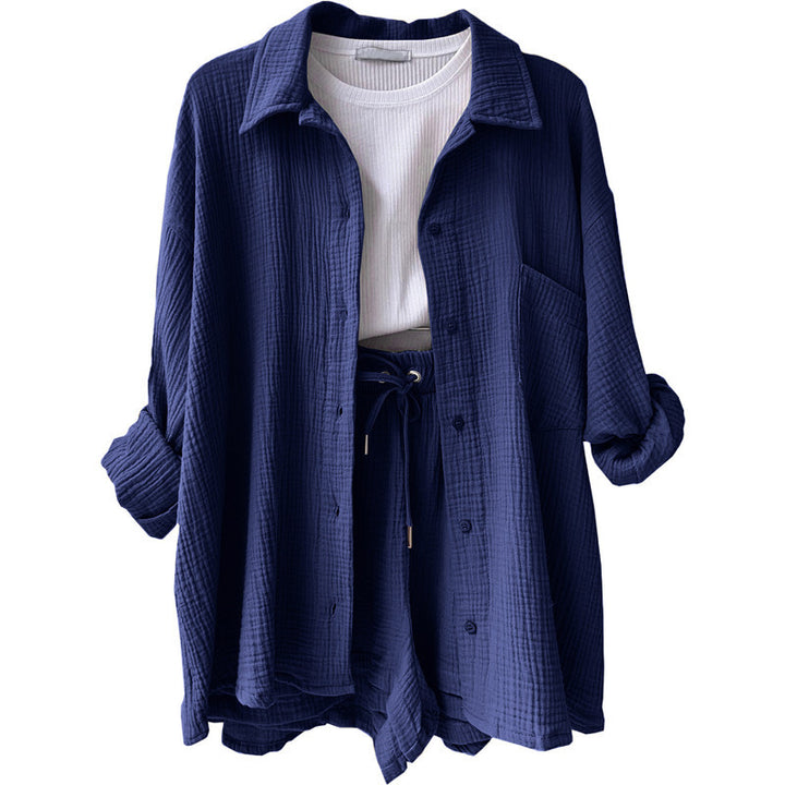 Damen lässige Oversized-Hemdjacke mit Gürtel Drune