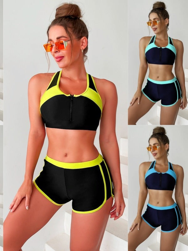 Damen Sportliches Bikini-Set mit hochfunktionalem Oberteil und Shorts Drune