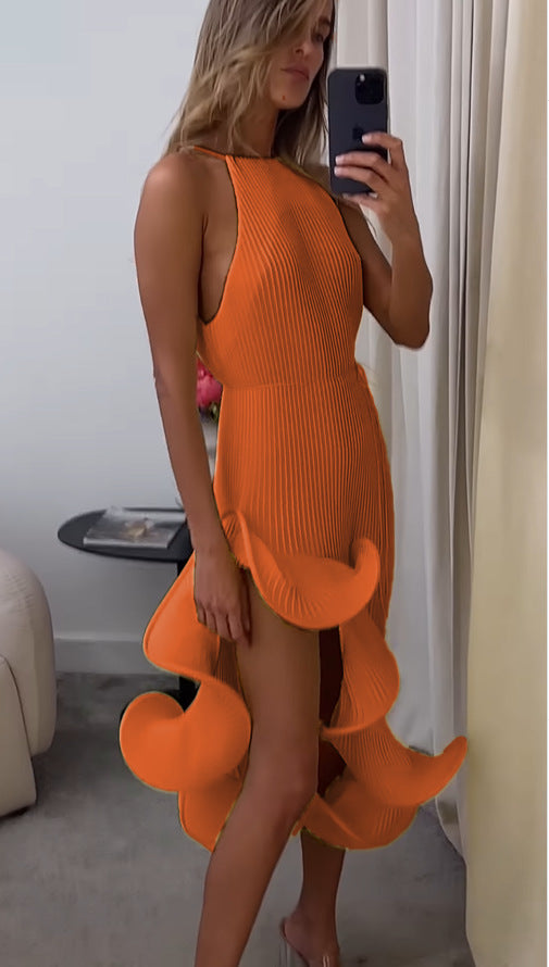Damen Maxikleid mit asymmetrischem Volant und elegantem Faltenrock Drune