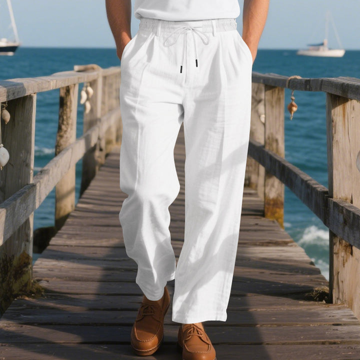 Herren lockere Sommerhose aus leichtem, atmungsaktiven Stoff mit Kordelzug Drune