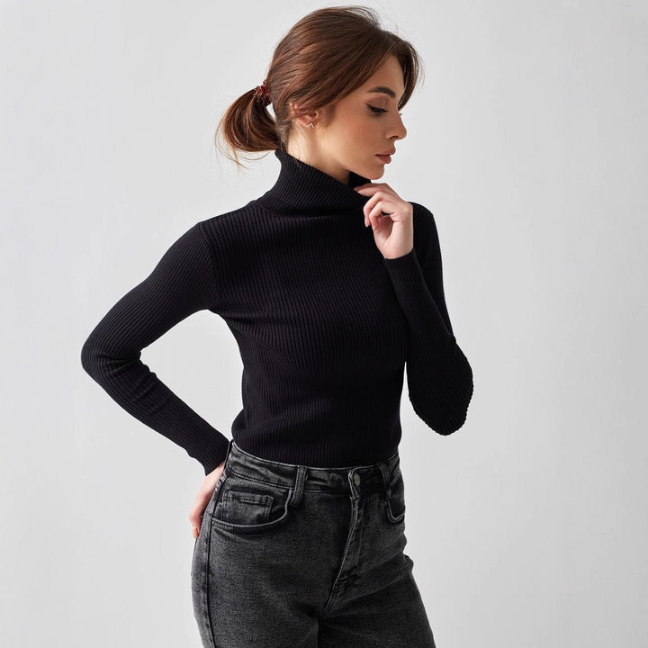 Damen Figurbetonter Rippstrick-Rollkragenpullover Drune