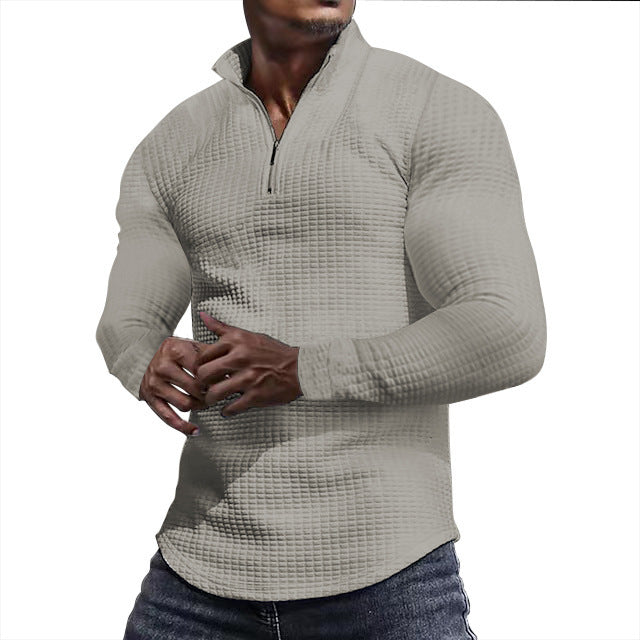 Herren Waffelstrick-Langarmshirt mit kurzem Reißverschluss Drune