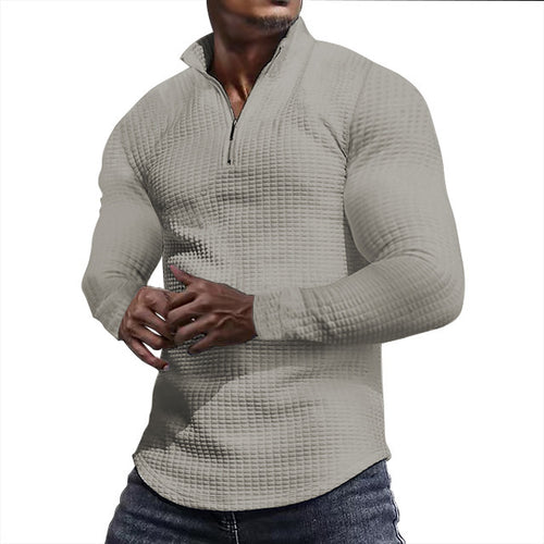 Herren Waffelstrick-Langarmshirt mit kurzem Reißverschluss Drune