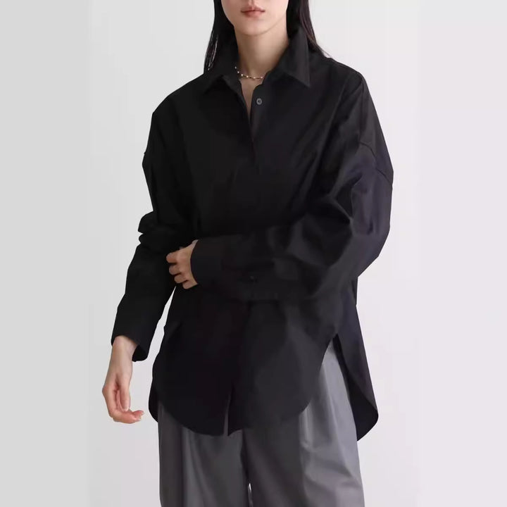 Damen Oversize-Poplinhemd mit hohem Stehkragen, kastiger Passform und überschnittenen Schultern Drune