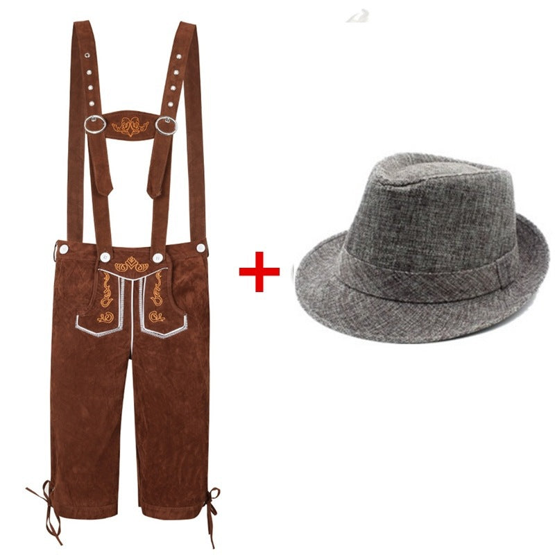 Herren nan kurze Trachtenlederhose mit verstellbaren Trägern und traditionellen Stickereien Drune