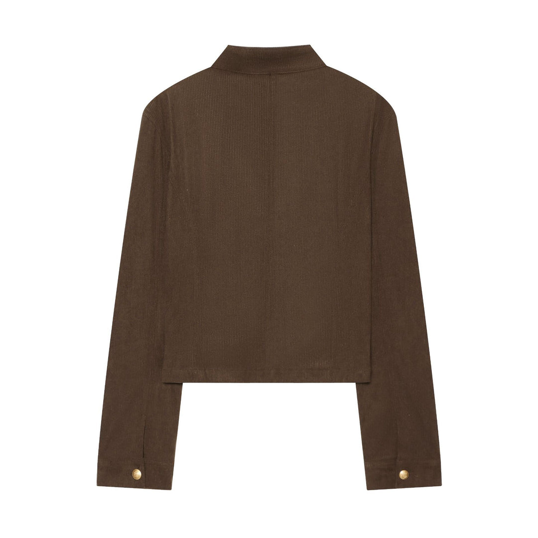 Damen nan taillierte Military-Jacke im Cord-Look mit Stehkragen und goldfarbener Zierknopfleiste Drune