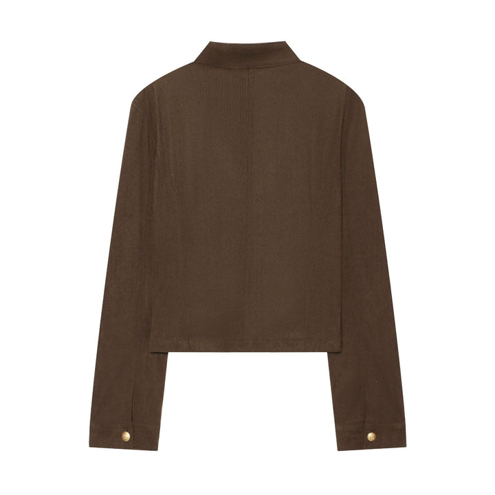 Damen nan taillierte Military-Jacke im Cord-Look mit Stehkragen und goldfarbener Zierknopfleiste Drune
