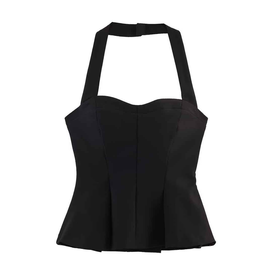 Damen Haltertop mit elegantem Taillenschnitt und feinen Plisseedetails Drune