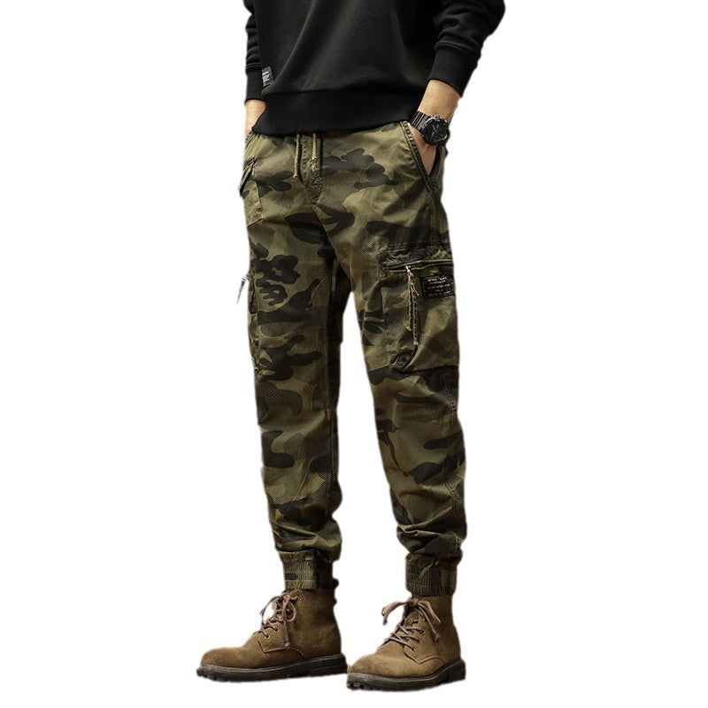 Herren Camouflage-Bundfalten-Cargojogger mit elastischem Tunnelzugbund, Multifunktionstaschen und Ripstop-Optik Drune