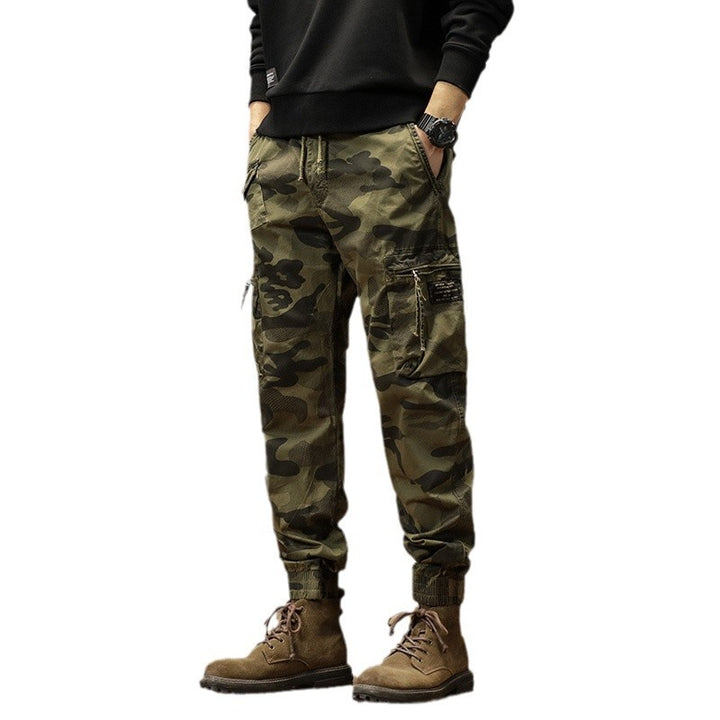 Herren Camouflage-Bundfalten-Cargojogger mit elastischem Tunnelzugbund, Multifunktionstaschen und Ripstop-Optik Drune