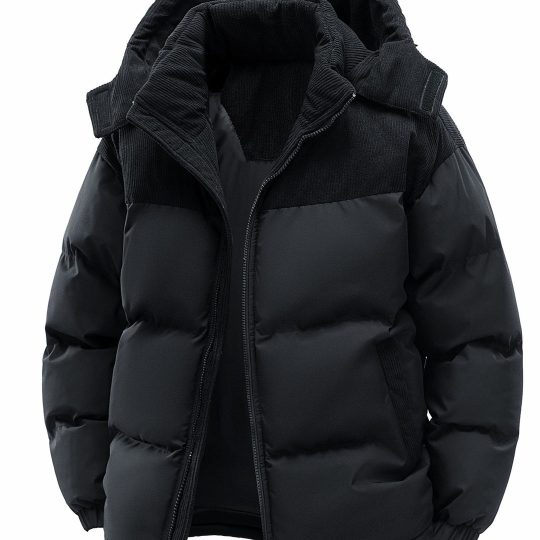 Herren Wattierte Steppjacke mit Cordbesatz, hohem Kragen & Thermofutter Drune