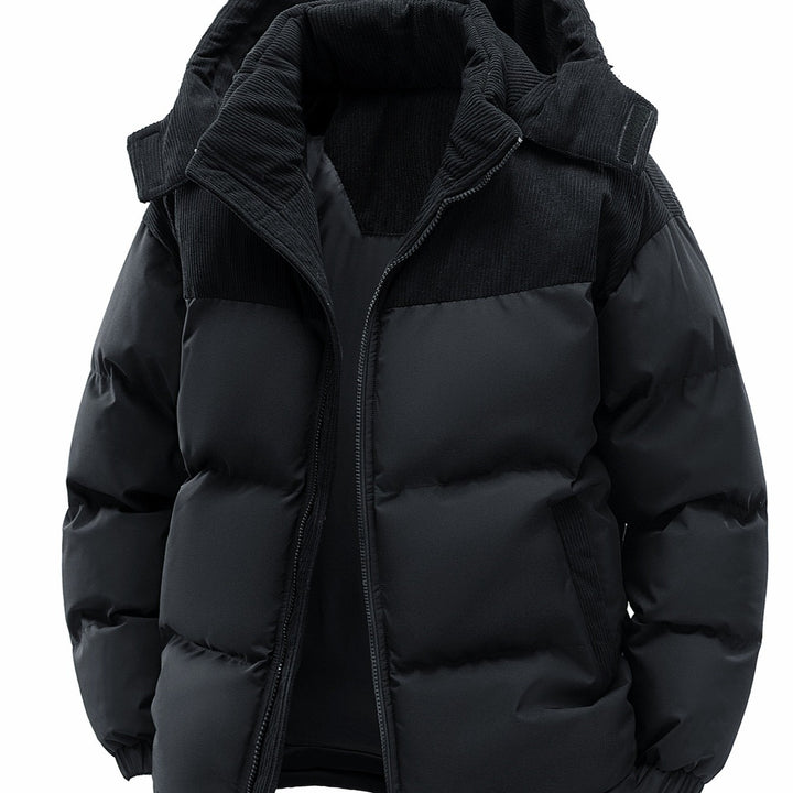 Herren Wattierte Steppjacke mit Cordbesatz, hohem Kragen & Thermofutter Drune